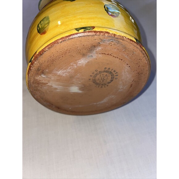 Italica ARS Pottery Pitcher 7” Tall 5” Wide Yellow Beige Olive Branch Handle - Picture 6 of 12